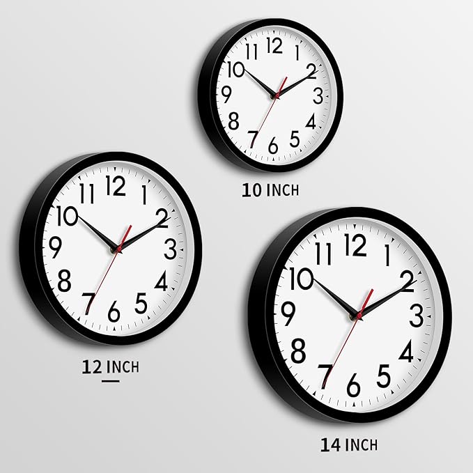 12 Inch Wall Clock Silent Non-Ticking Battery Operated Analog Clock Decorative for Office Kitchen Outdoor Living Room Classroom Bedroom Bathroom School(Black)-HomvellaHome