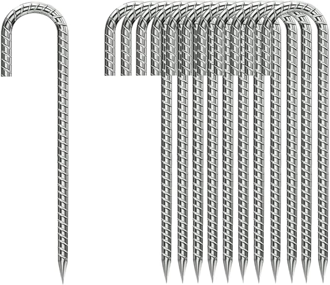 Ground-Stakes-Heavy-Duty-12 inch, J-Hook Rebar Stakes Galvanized Anti-Rust 20pcs Garden Stakes Metal Ground Anchors for Garden Dog Fence Chicken Coop Christmas Decorations Deer Fence-HomvellaHome
