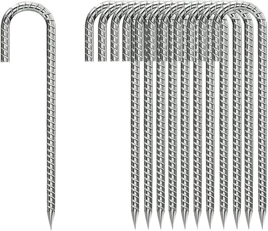 Ground-Stakes-Heavy-Duty-12 inch, J-Hook Rebar Stakes Galvanized Anti-Rust 20pcs Garden Stakes Metal Ground Anchors for Garden Dog Fence Chicken Coop Christmas Decorations Deer Fence-HomvellaHome