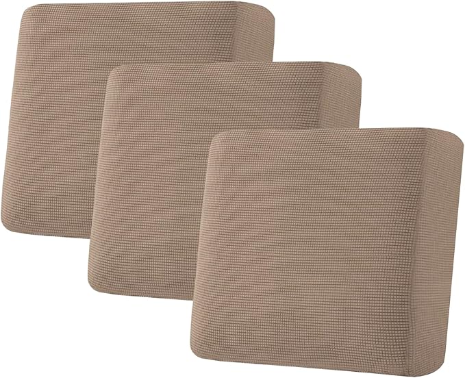 H.VERSAILTEX Super Stretch Individual Seat Cushion Covers Sofa Covers Couch Covers Slipcover Sets Thick Jacquard Textured Twill Fabric (3 Piece XL Sofa Cushion Covers, Macchiato)-HomvellaHome