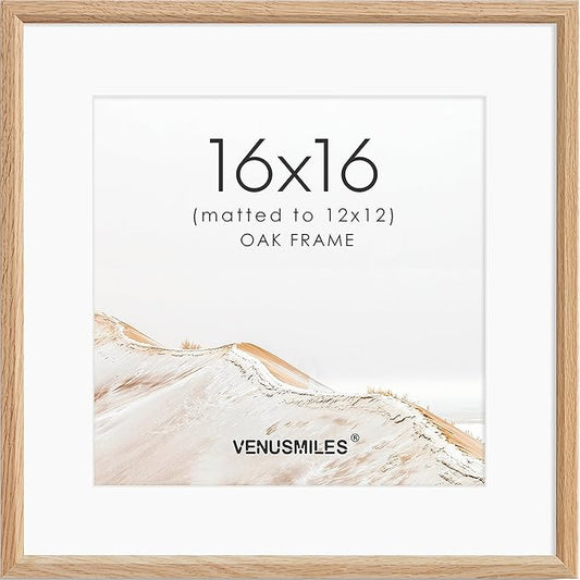16x16 Picture Frame Natural Solid Oak Photo Frames with 12x12 Removable Mat Wall Hanging Large Handcrafted Frame with HD Plexiglass Wall and Tabletop Display Large Poster Frame-HomvellaHome