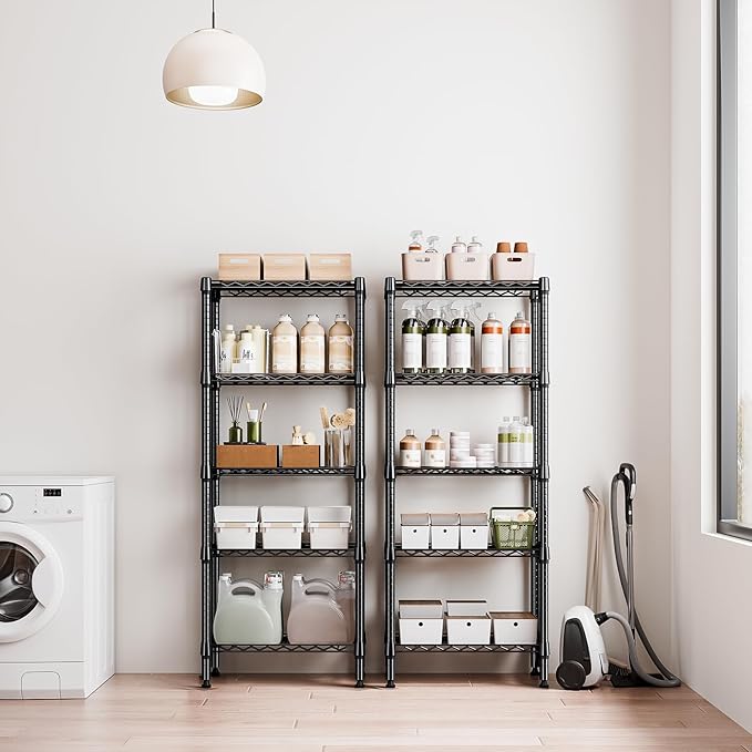 1250 lbs 5 Tier Shelf Metal Storage Shelves Wire Rack Closet Organizers for Garage Kitchen Bathroom Laundry Black 11.8" D x 23.6" W x 59.5" H-HomvellaHome