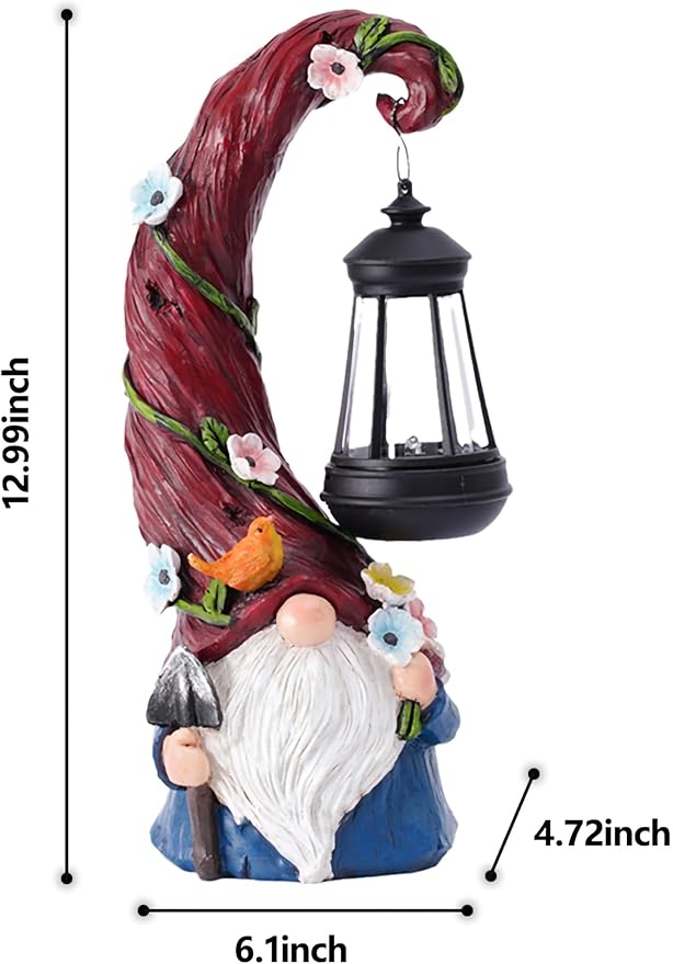 Gnome Garden Decor Statue Solar Gnomes Decorations for Yard with Lantern Light Outdoor Decorations for Patio Mom Gift-HomvellaHome