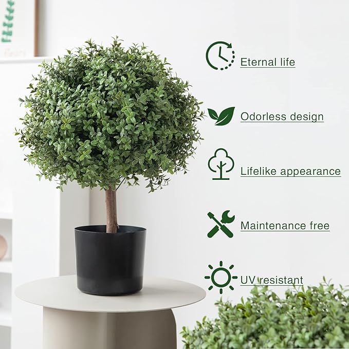 2 Pack 24.5inch Artificial Topiary Ball Plants, Faux Boxwood Ball in Pot, Fake Outdoor Plant for Front Door Decor, Home Decor, Garden, Wedding Decor-HomvellaHome