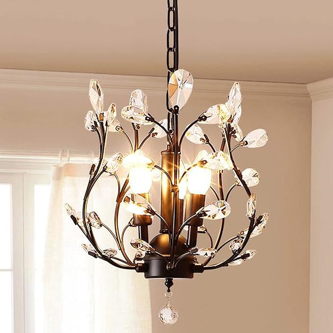 Ganeed Vintage K9 Clear Crystal Chandeliers,Ceiling Lighting,Pendant Lighting Flush Mounted Fixture with 3 Light for Living Room Dinning Room Restaurant Porch Hallway (Black)-HomvellaHome