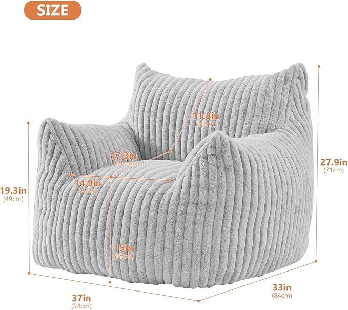 Giant Bean Bag Chairs for Adults with Filling Plush Fluffy Bean Bag Chairs for Teens with Armrests Comfy BeanBag Lazy Couch Sofa Chair for Bedroom Living Room Reading-HomvellaHome
