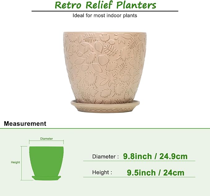 10inch Retro Ceramic Planter with Drainage Hole and Saucer for Multiple Plants, Indoor-Outdoor Garden Pots for Succulent, Orchid, and Flower (Fits Inner Pots Up to 9 Inch, Retro Peach)-HomvellaHome