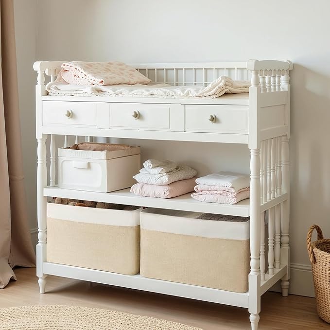 GRANNY SAYS Storage Baskets for Shelves, Closet Organizer Bins, Clothes Storage Bins with Metal Frame, Extra Large Baskets for Organizing and Storage, Collapsible, Khaki, 2-Pack-HomvellaHome