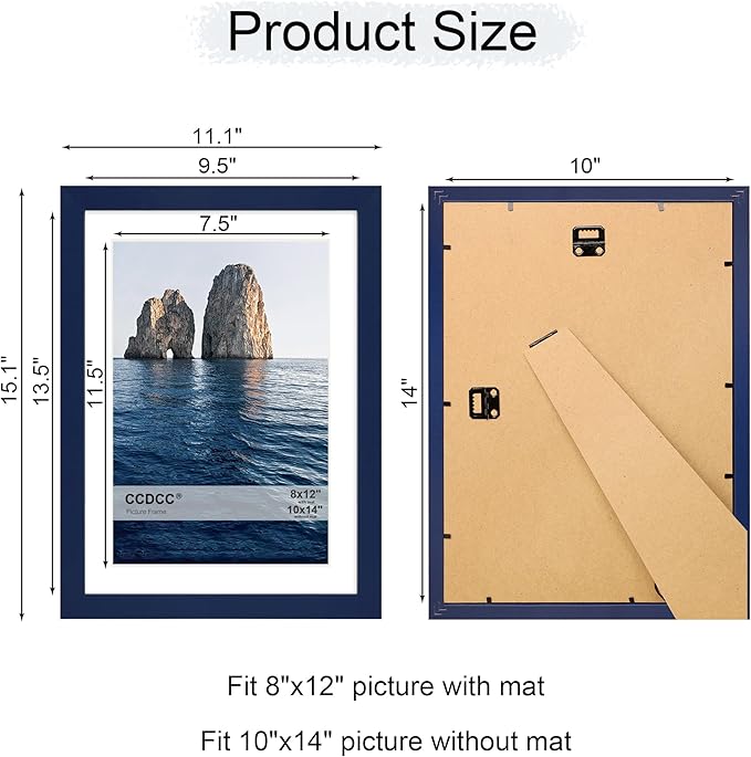 10x14 Picture Frame Set of 4, 10 x 14 Wood Photo Frames with Mat for 8x12 or 30x40cm Diamond Painting Art, Wooden Frame with Real Glass Cover for Wall and Tabletop Display,Blue-HomvellaHome