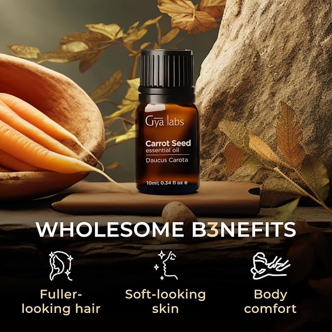 Gya Labs Carrot Seed Essential Oil - 0.34 Fl Oz - 100% Pure Natural Carrot Oil for Skincare, Hair, Scalp & Aromatherapy, Massages ,DIY ＆Candle Making Scent-HomvellaHome