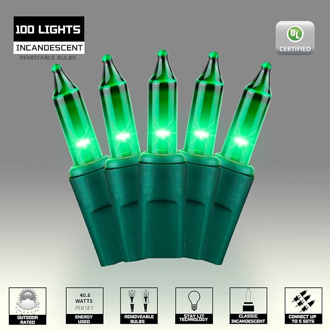 100LIGHTS Green Extra-Bright with End Connectors Christmas Decorative Lights 5.98m UL Certified Mini String Light Set Waterproof for Home Garden Holiday Christmas Tree Party Patio Wedding-HomvellaHome