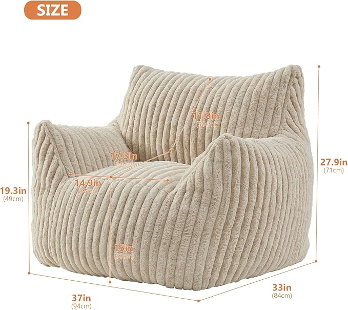 Giant Bean Bag Chairs for Adults with Filling Plush Fluffy Bean Bag Chairs for Teens with Armrests Comfy BeanBag Lazy Couch Sofa Chair for Bedroom Living Room Reading-HomvellaHome