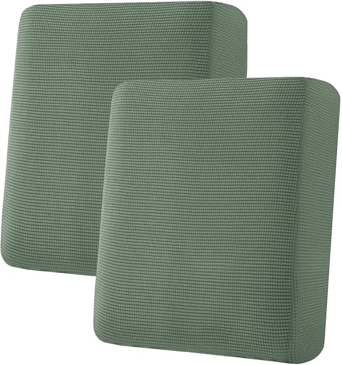 H.VERSAILTEX Super Stretch Individual Seat Cushion Covers Sofa Covers Couch Cushion Covers Slipcover Sets Thick Jacquard Textured Twill Fabric (2 Piece Medium Sofa Cushion Covers, Loden Frost)-HomvellaHome