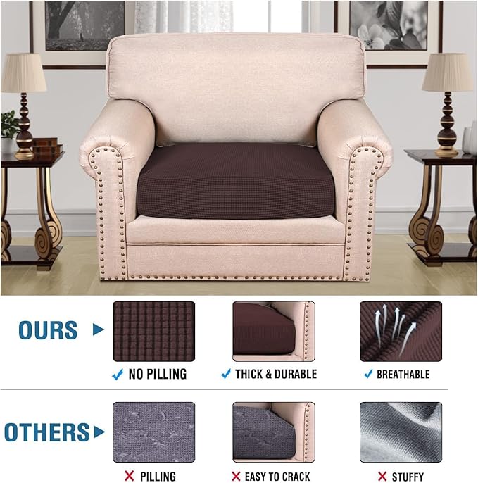 H.VERSAILTEX Super Stretch Individual Seat Cushion Covers Sofa Covers Couch Cushion Covers Slipcover Sets Thick Jacquard Textured Twill Fabric (1 Piece Chair Cushion Cover, Chocolate)-HomvellaHome