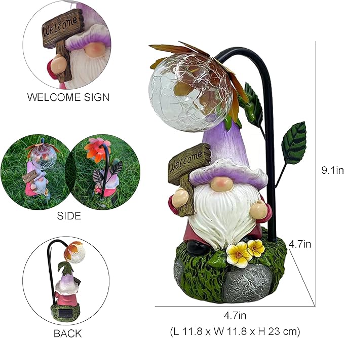 Garden Gnomes Outdoor Statue with Solar Lights Welcome Gnome Home Garden Decor Mom Gifts for Yard Patio Home Garden-HomvellaHome