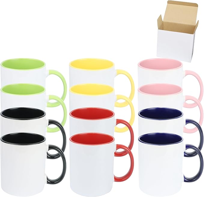 11oz White Ceramic Sublimation Coffee Mug in White Gift Box (6 Mixed Colors, 12)-HomvellaHome