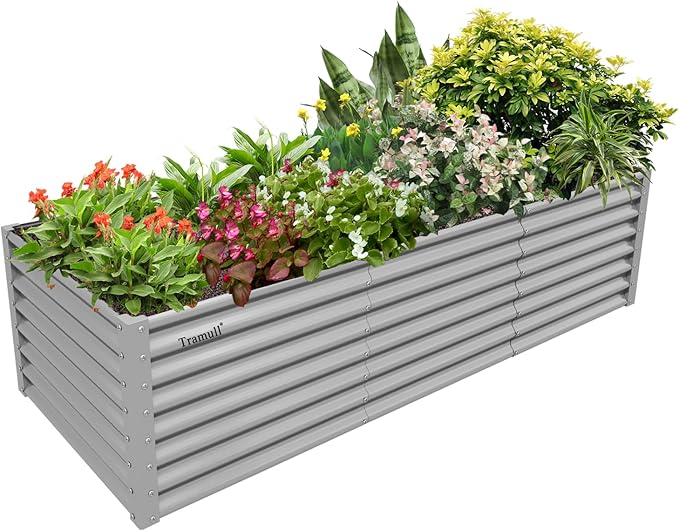 1 Pack 8x3x2FT Galvanized Raised Garden Bed Kit Retangular Metal Ground Planter Box Outdoor Bottomless Planter Raised Beds for Vegetables Flowers Herbs Fruits, Gray-HomvellaHome