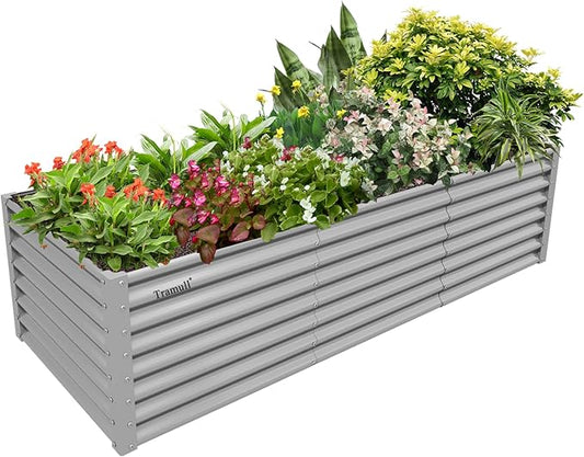 1 Pack 8x3x2FT Galvanized Raised Garden Bed Kit Retangular Metal Ground Planter Box Outdoor Bottomless Planter Raised Beds for Vegetables Flowers Herbs Fruits, Gray-HomvellaHome