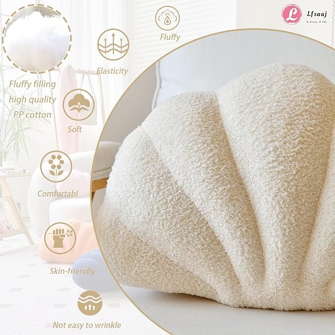 Beige Seashell Throw Pillows, Shell Shaped Throw Pillows, 13 Inch Soft Home Decorative Pillow Plush Cushion for Bed Couch Living Sofa Room Decor Accent Throw Pillow-HomvellaHome