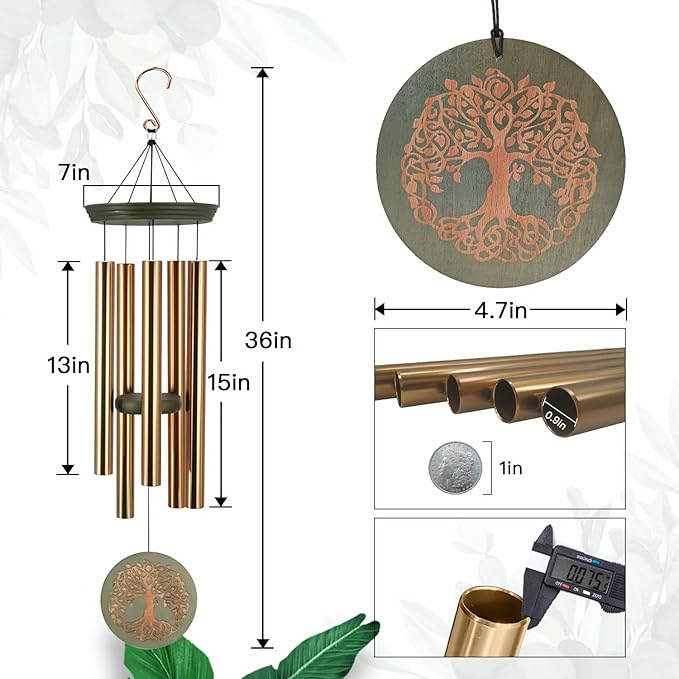 Gifts for Mom & Grandma - Outdoor Wind Chimes with Engraved Tree of Life, Large Patio Hanging Decor for Garden, Yard, Christmas, Anniversary Celebrations-HomvellaHome