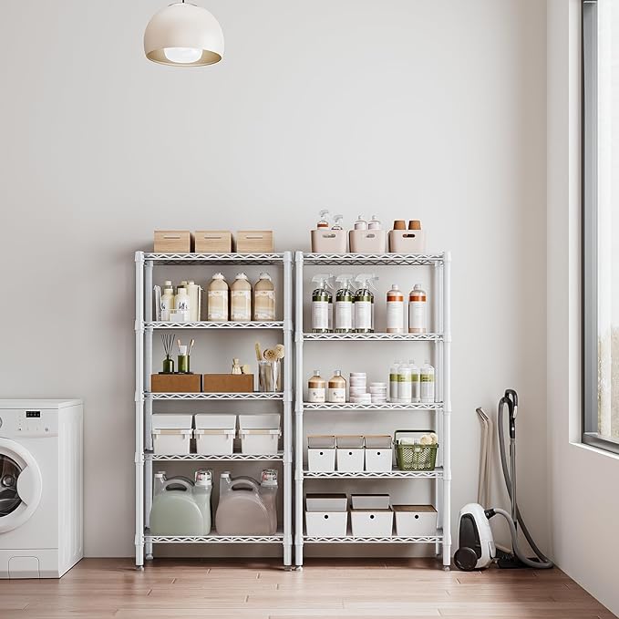 1250 lbs 5 Tier Shelf Metal Storage Shelves Wire Rack Closet Organizers for Garage Kitchen Bathroom Laundry White 11.8" D x 29.5" W x 59.5" H-HomvellaHome