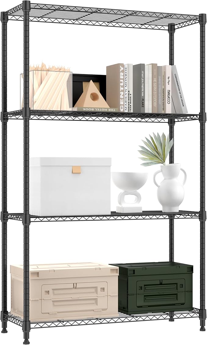1000 lbs 4 Tier Shelf Metal Storage Shelves Shelving Wire Rack Heavy Duty Closet Organizers for Garage Kitchen Bathroom Laundry Black 13.8" D x 35.4" W x 59.5" H-HomvellaHome