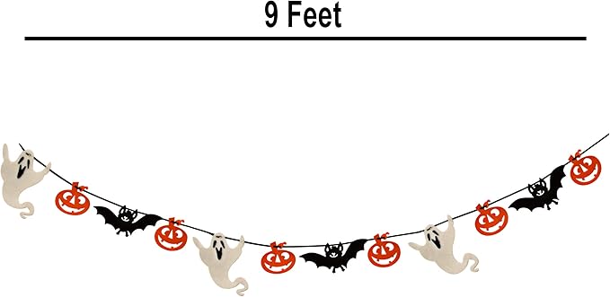Gift Boutique - 9 Foot Halloween Garland Felt Banner Chain Decorations Indoor & Outdoor Party Supplies 18 Feet Total Pack of 2 Designs Skeletons Bat Pumpkin Ghost-HomvellaHome