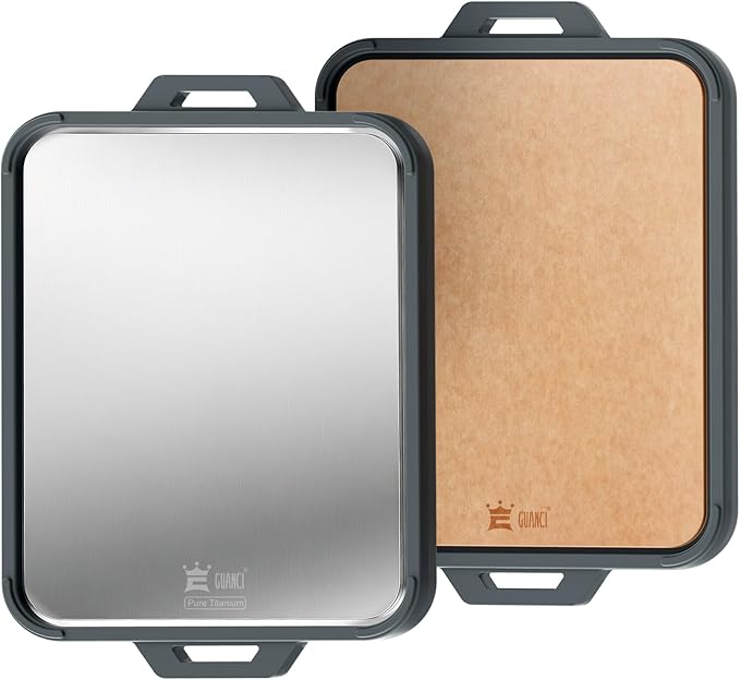GUANCI Pure Titanium Cutting Board, Double Sided Cutting Board for Kitchen, Pure Titanium/Wood Fiber Composite with Juice Groove Dishwasher Safe 16"L x 11"W-HomvellaHome