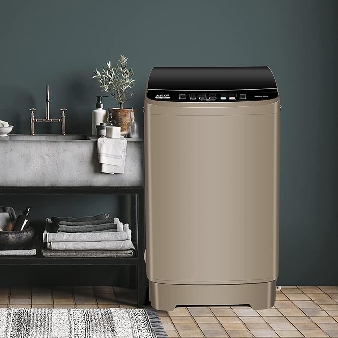17.7 lbs Full Automatic Washing Machine with LED Display Compact Washing Machine with Drain Dump, 10 Wash Programs and 8 Water Levels Ideal for Dorms, Apartments, RV, Gold, KB03 GOLD6-3-HomvellaHome