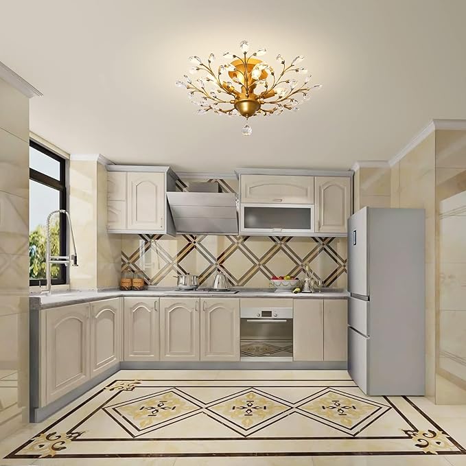 Ganeed Crystal Chandeliers,K9 Crystal Ceiling Light,Vintage Light Fixtures Pendant Lighting for Living Room Bedroom Restaurant Porch Hallway (4-Light,Golden)-HomvellaHome