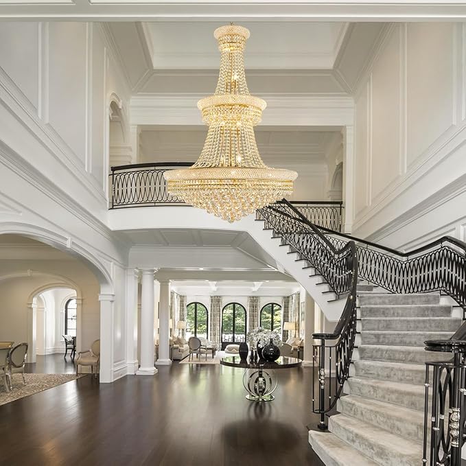 19-Lights High Ceiling Chandelier Modern Gold Crystal Chandeliers Large Foyer Chandelier Fixtures for Staircase Living Room Hallway Entryway (H47 x W31.5)-HomvellaHome