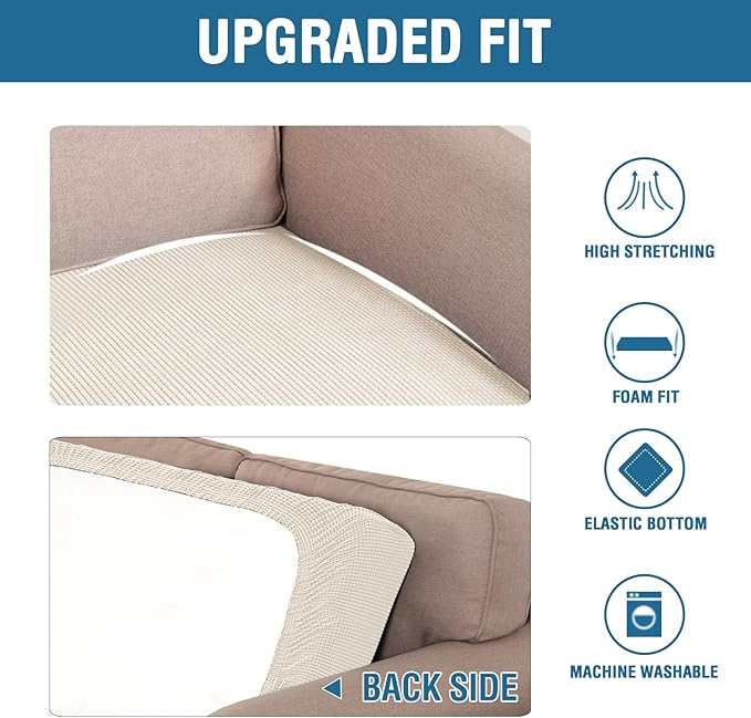 H.VERSAILTEX Super Stretch Individual Seat Cushion Covers Sofa Covers Couch Cushion Covers Slipcover Sets Thick Jacquard Textured Twill Fabric (1 Piece Loveseat Cushion Cover, Natural)-HomvellaHome