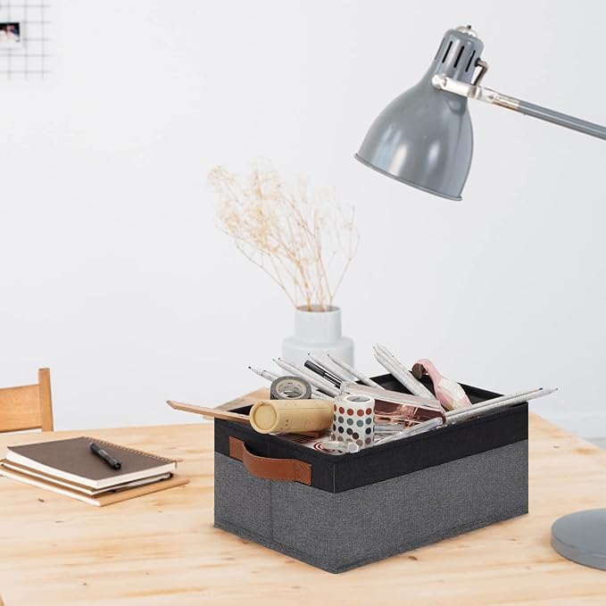 GhvyenntteS Small Fabric Storage Bins with Handles 6 Pack, 11.8" x 7.87" x 5.11" Storage Baskets for Shelves, Baskets for Organizing Clothes Underwear Socks Hats DVDs (Grey/Black)-HomvellaHome