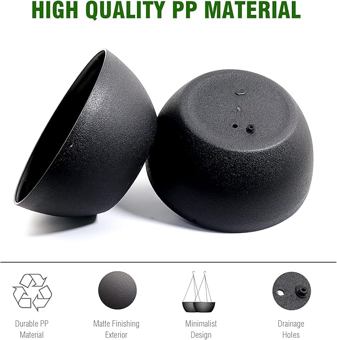 10 inch Hanging Planters for Outdoor Indoor Plants with Drainage Holes and Chain, 2 Pack Round Hanging Flower Pots for Garden Home Porch Decor, Black-HomvellaHome