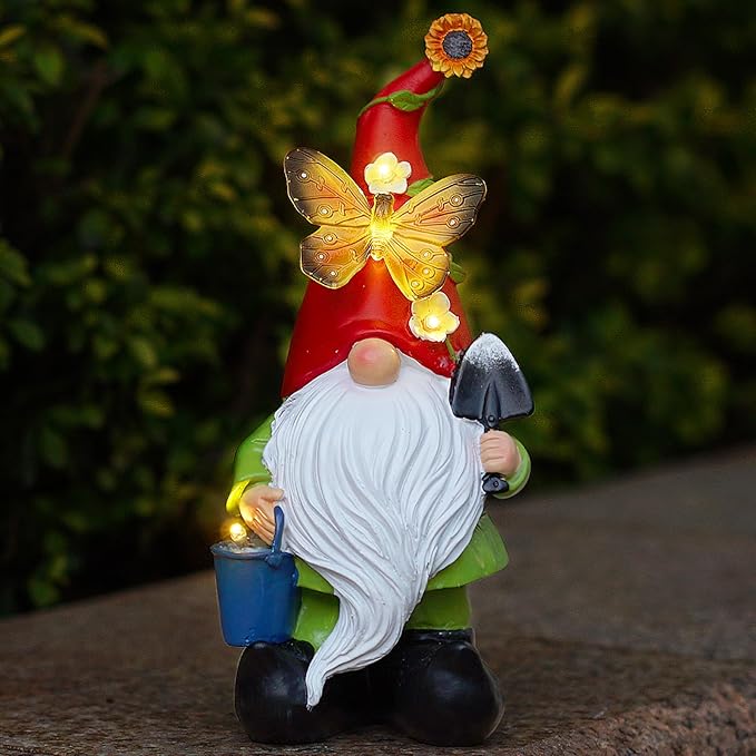 Gnomes Garden Statues Decor, Solar Waterproof Large Gnome with LED Lights Funny Garden Sculptures Outdoor Patio Yard Decorations Lawn Ornaments Gifts for Women Mom-HomvellaHome