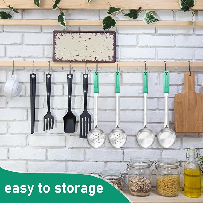 16 Pcs Portion Control Serving Spoons, Restaurant Measuring Serving Ladle Utensils, Portion Control Slotted Scoops for Weight Loss, Solid and Perforated Scoops(Green,4 oz)-HomvellaHome