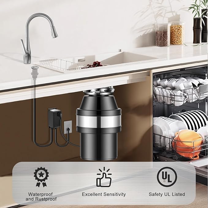 Garbage Disposal Air Switch Kit, Garbage Disposal Button, Sink Top Waste Disposer On/Off Switch, UL Listed Air Switch Compatible with All Garbage Disposals (Chrome Silver)-HomvellaHome