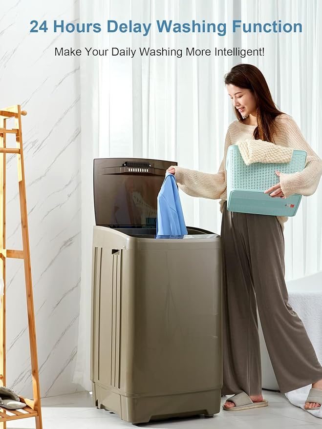 17.7 lbs Full Automatic Washing Machine with LED Display Compact Washing Machine with Drain Dump, 10 Wash Programs and 8 Water Levels Ideal for Dorms, Apartments, RV, Gold, KB03 GOLD6-3-HomvellaHome