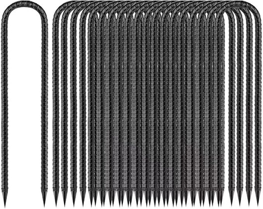 Ground-Stakes-Heavy-Duty-12 inch, U-Hook Rebar Stakes Black Coated Anti-Rust 16pcs Garden Stakes Metal Ground Anchors for Garden Dog Fence Chicken Coop Christmas Decorations Deer Fence-HomvellaHome