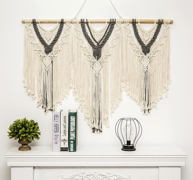 guzhiou large macrame wall hanging - Boho Tapestry Macrame Wall Decor Art- Chic Bohemian Handmade Woven Tapestry Home Decoration for Bedroom Living Room Apartment Wedding Party - 43"x32" (Beige-grey)-HomvellaHome