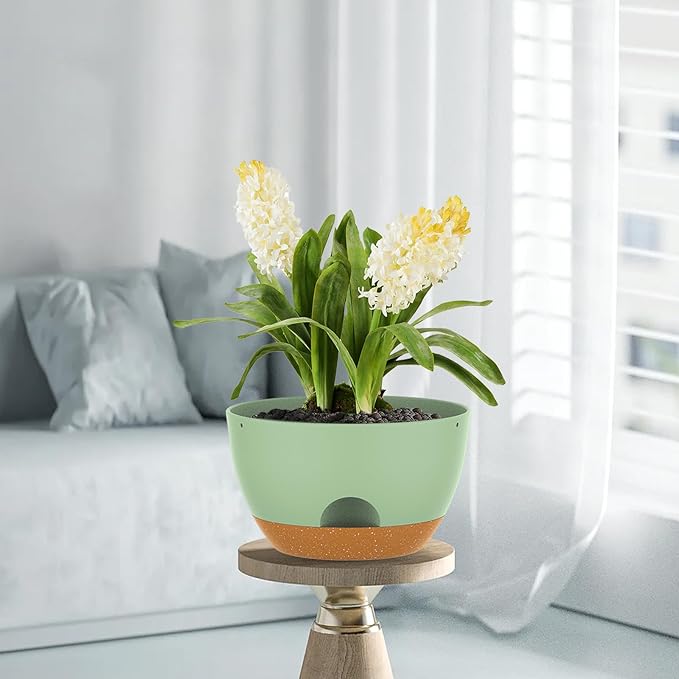 12 Inch Hanging Baskets 2 PC with Chains, Self-Watering Hanging Planters for Indoor Outdoor Plants, Plastic Hanging Flower Pots,Green Brown-HomvellaHome