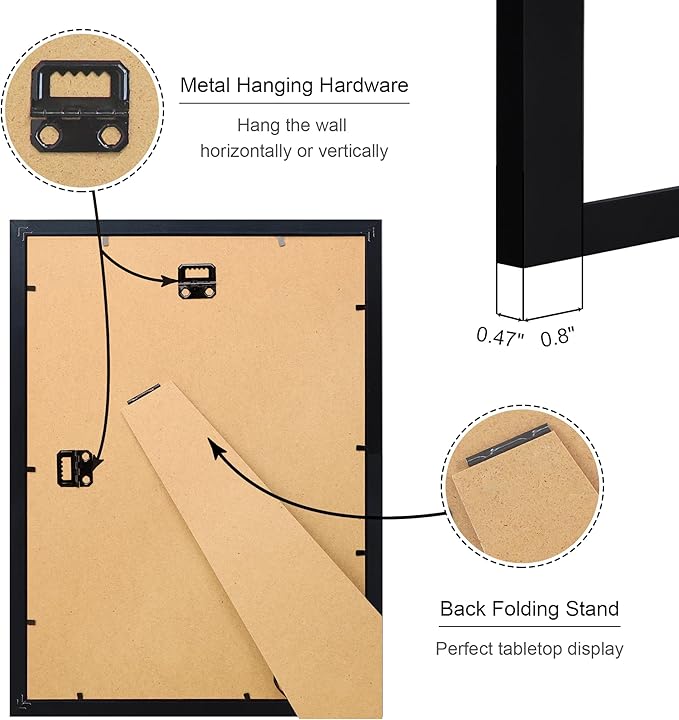 10x14 Picture Frame Set of 4, 10 x 14 Wood Photo Frames with Mat for 8x12 or 30x40cm Diamond Painting Art, Wooden Frame with Real Glass Cover for Wall and Tabletop Display,Black-HomvellaHome