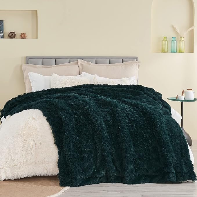 GONAAP Fuzzy Faux Fur Throw Blanket Queen Size Dark Teal Super Soft Cozy Plush Fuzzy Shaggy Blanket for Couch Sofa Bed (Dark Teal, Queen(90"x90"))-HomvellaHome