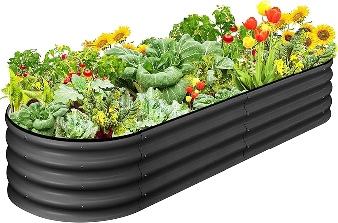 2 Pcs 4.5x2x1.5ft Oval Raised Garden Bed,Galvanized Raised Beds,Open-Ended Base Metal Raised Planter Beds,Garden Bed Outdoor,Planter Raised Boxes for Vegetables, Flowers,Tool-Free Asse,Gray-HomvellaHome