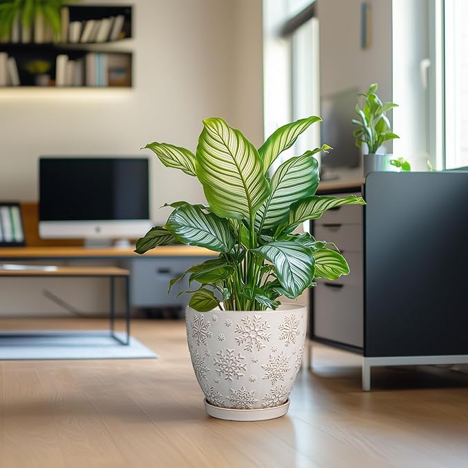 10 Inch Ceramic Planter Pot Large Plant Pot for Indoor Plants Outdoor Round Flower Pot with Drainage Hole and Saucer for Home Garden Decor White-HomvellaHome