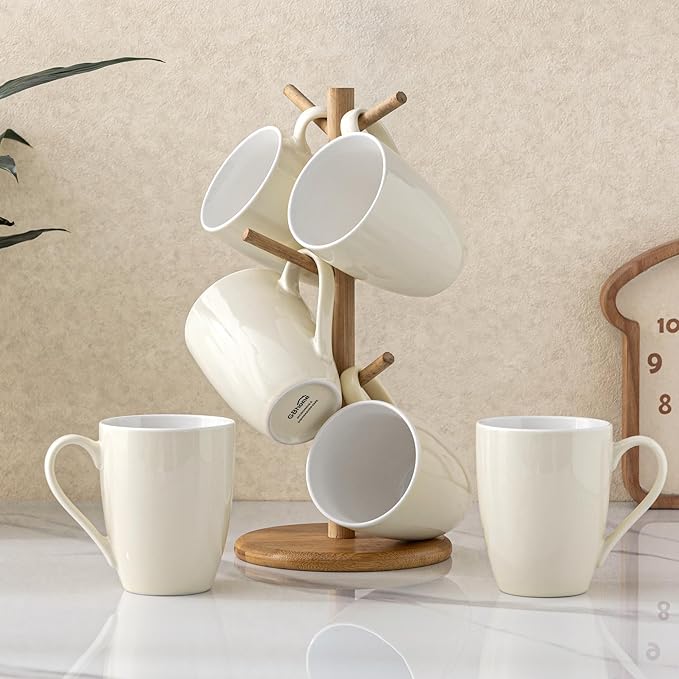 GBHOME 16oz Coffee Mugs Set of 6, Large Ceramic Coffee Mugs for Man, Woman, Dad, Mom, Modern Coffee Mugs Set with handle for Tea/Latte/Cappuccino/Milk/Cocoa. Dishwasher&Microwave Safe,Beige-HomvellaHome