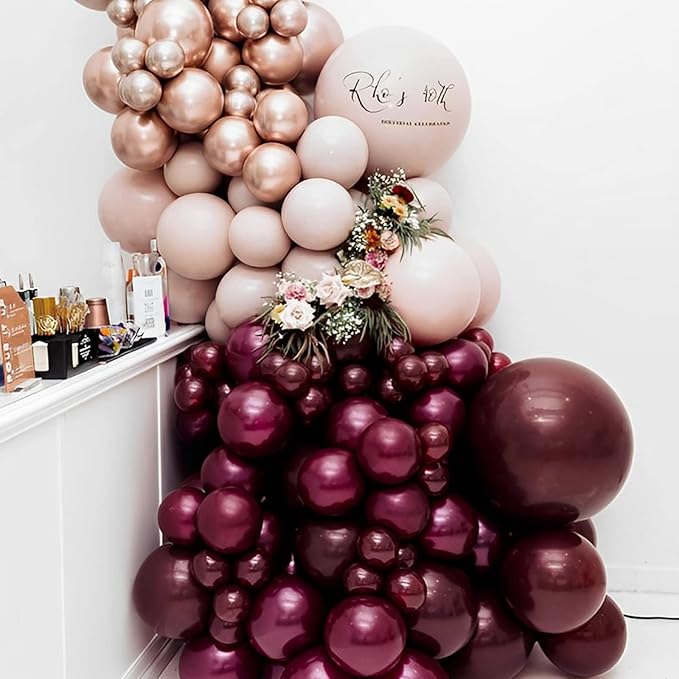 130pcs Burgundy Balloons Different Sizes 18" 12" 10" 5" Wine Red Balloons for Birthday Graduation Bride Baby Shower Wedding Decorations-HomvellaHome