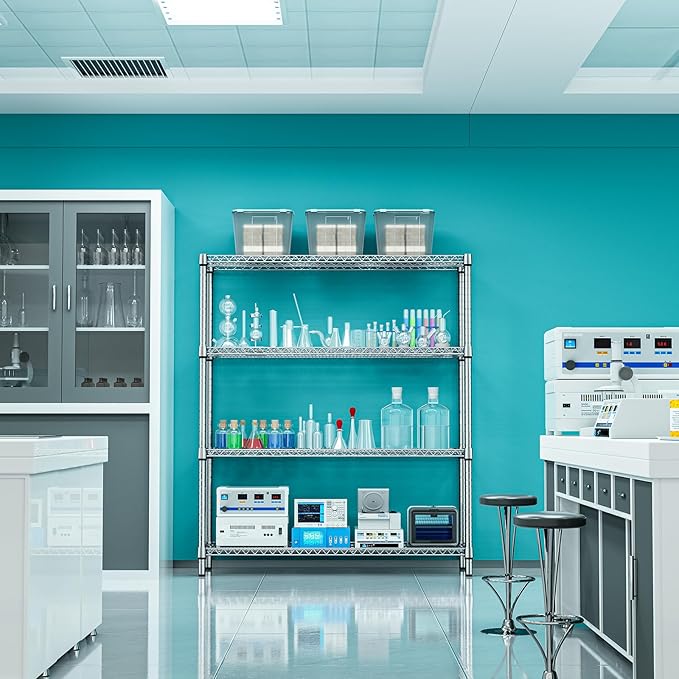 1760 LBs 4 Tier Storage Rack Metal Wire Shelving Unit, Storage Standing Shelf Organizer for Laundry Bathroom Kitchen Pantry Garage Utility Room, Chrome 17.7" D x 59.1" W x 70.4" H-HomvellaHome