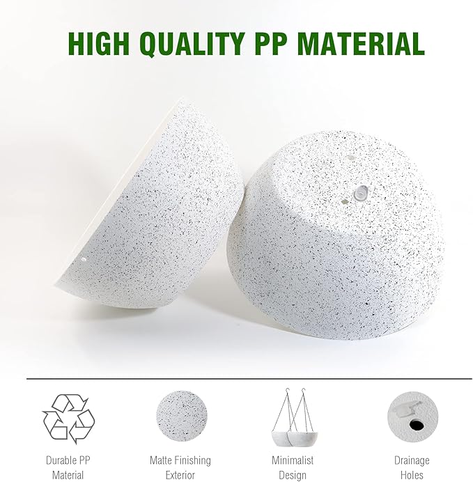 10 inch Hanging Planters for Outdoor Indoor Plants with Drainage Holes and Chain, 2 Pack Round Hanging Flower Plant Pots for Garden Home Porch Decor, Speckled White-HomvellaHome