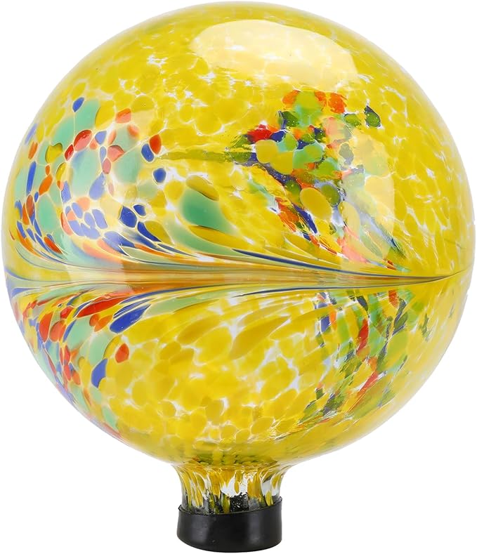 10 Inch Gazing Ball Glass Reflective Garden Globe Outdoor Gazing Globe Yard Ornament for Garden Yard Home Outdoor Decoration Yellow（NOT Solar-HomvellaHome